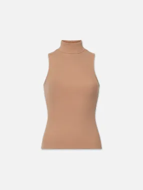 Sleeveless Turtleneck Top -- Camel