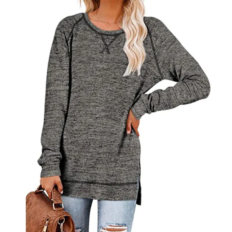 Solid color sweater cross-neck long-sleeved split top