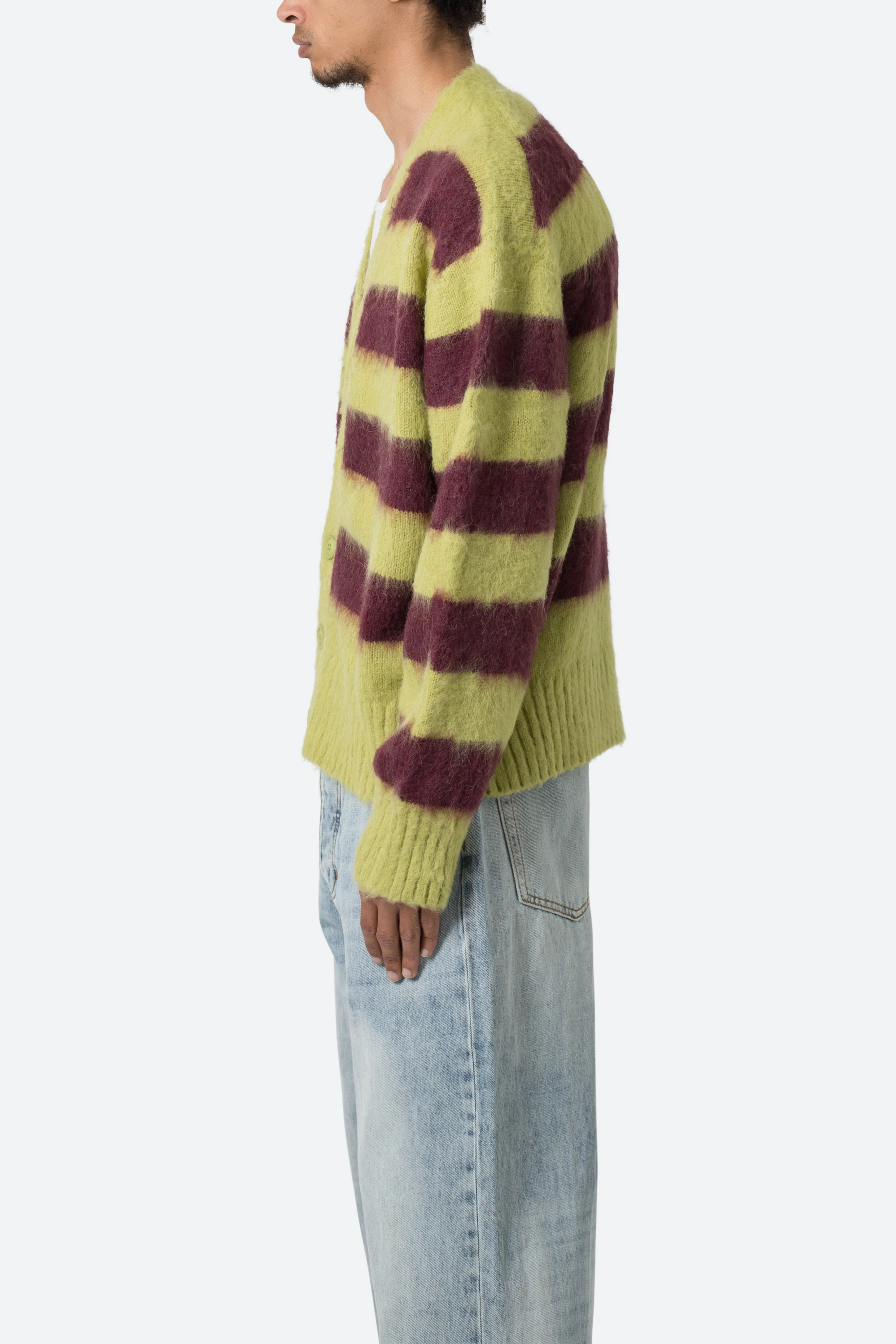 Striped Mohair Cardigan Sweater - Green/Brown