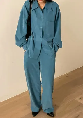 Teal Button Down Shirt & Trousers Set