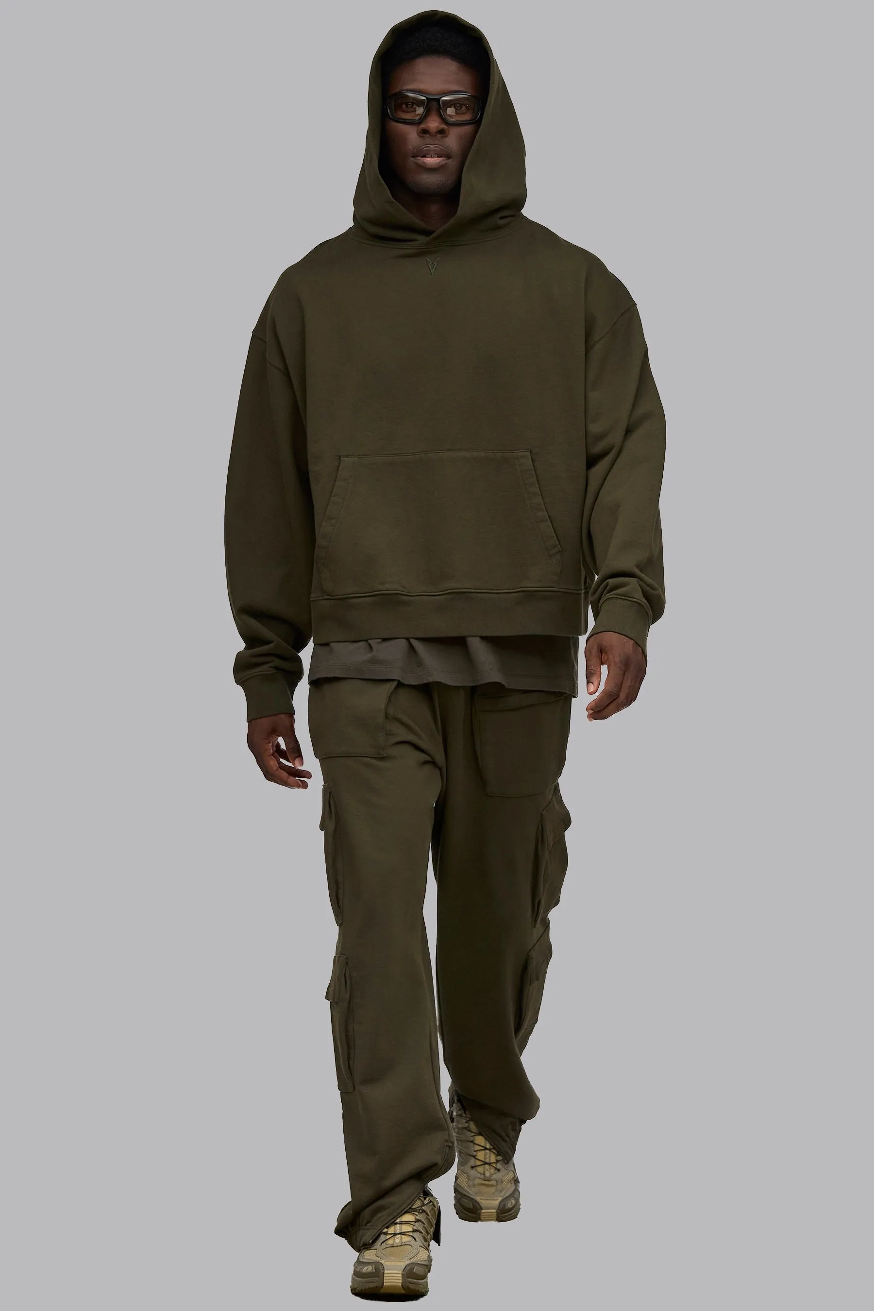 V_LYFE420 BOXY HOODIE - Khaki