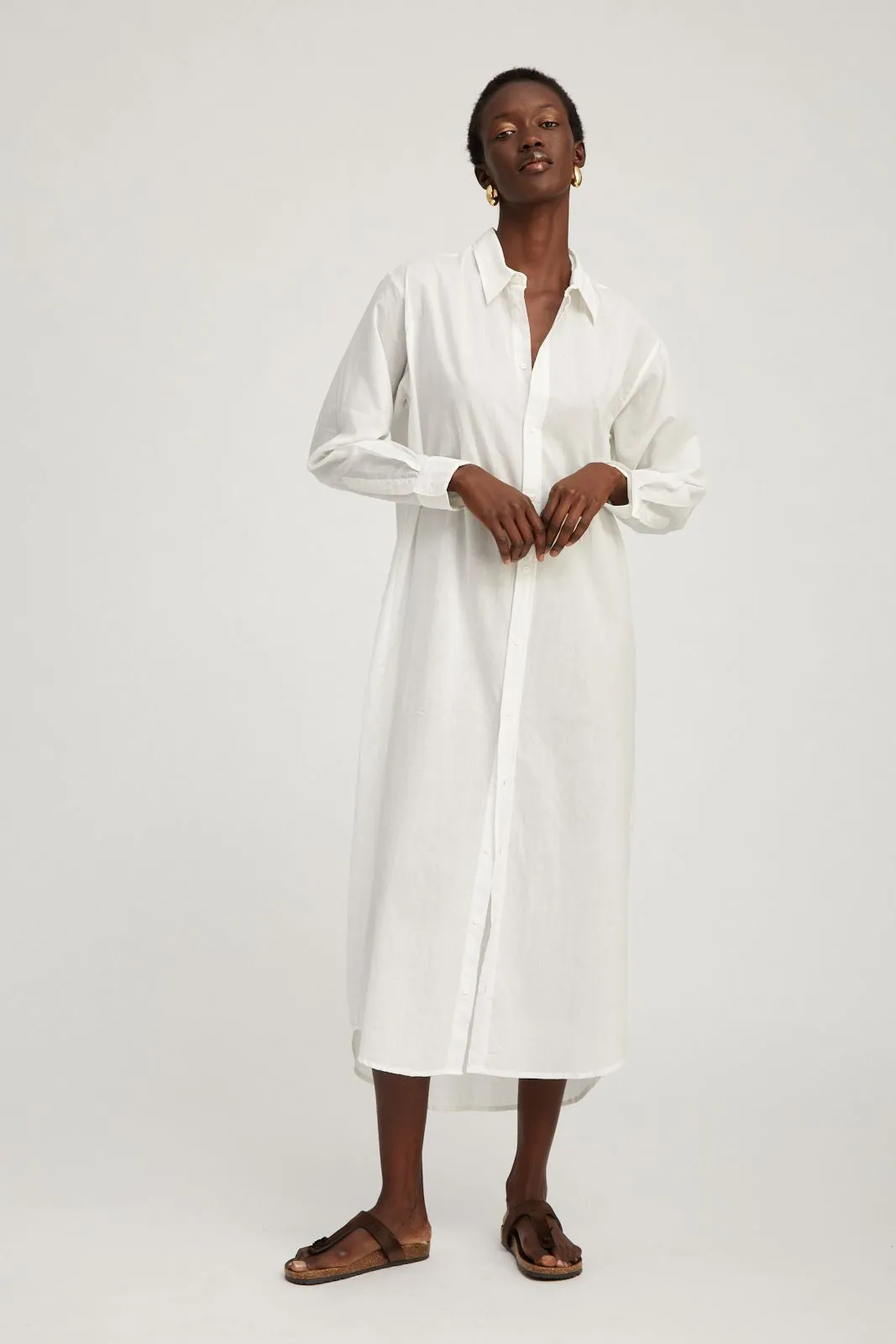 White Voile Button Down Tunic Maxi Dress