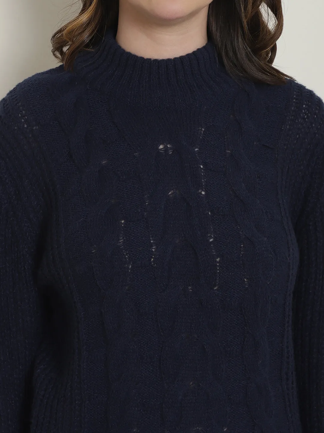 Women Dark Blue Turtleneck Sweater