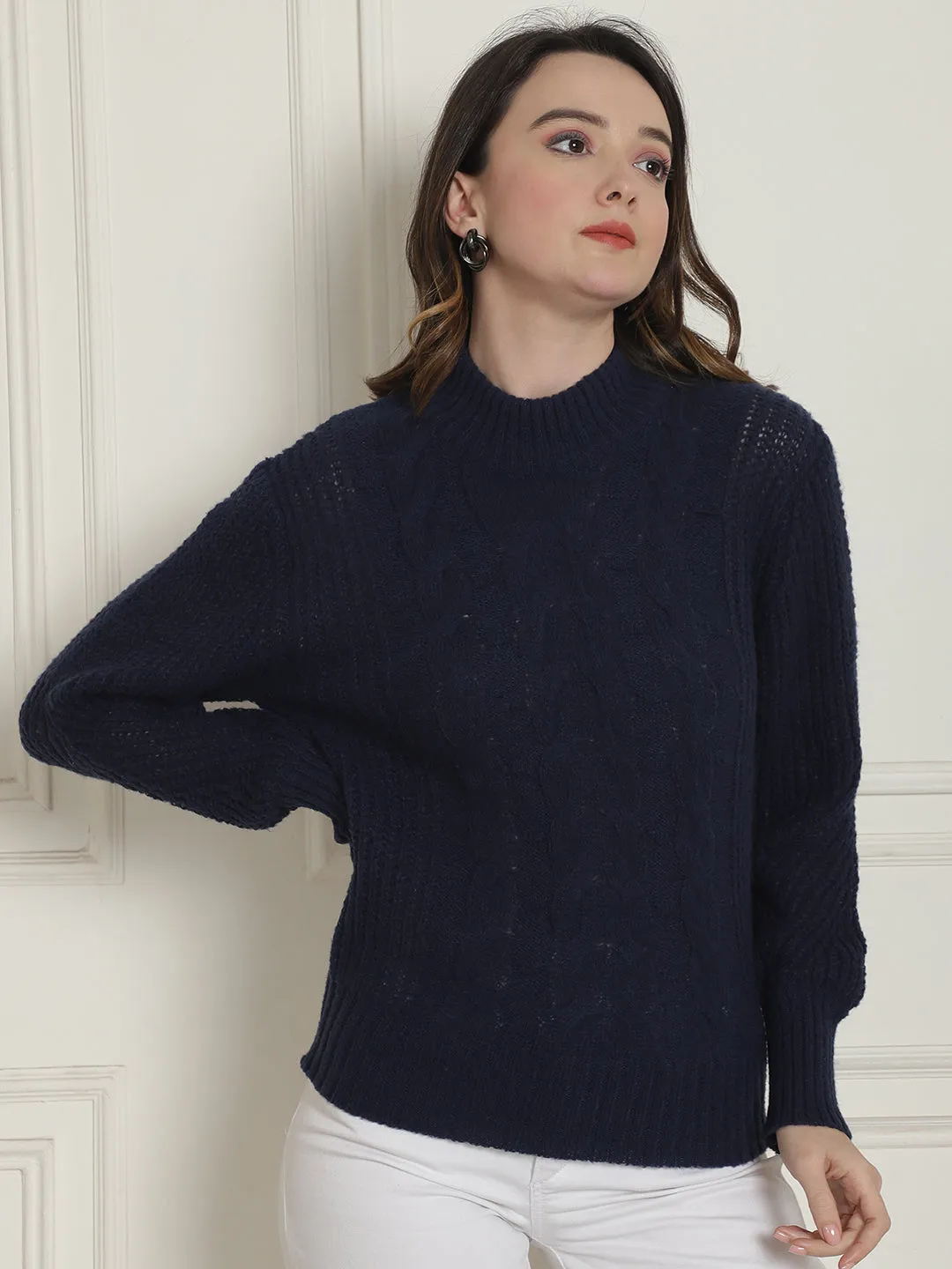 Women Dark Blue Turtleneck Sweater