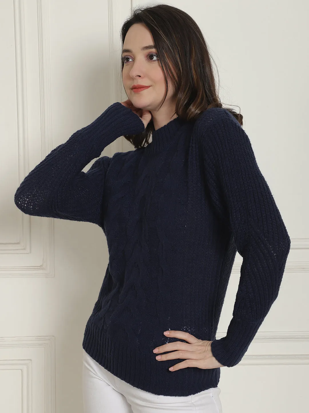 Women Dark Blue Turtleneck Sweater