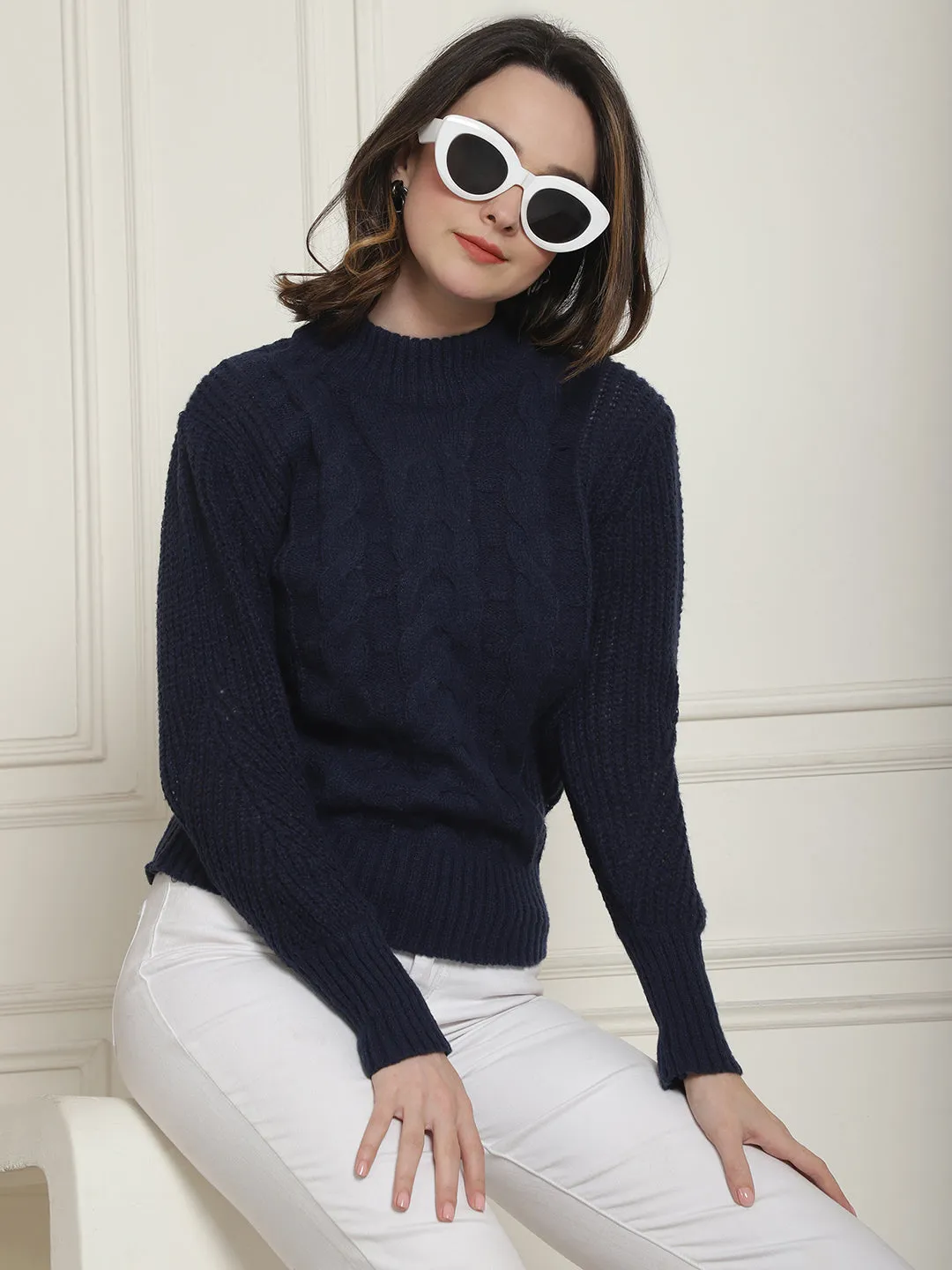 Women Dark Blue Turtleneck Sweater