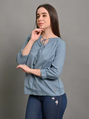 Women Light Blue Round Neck Top