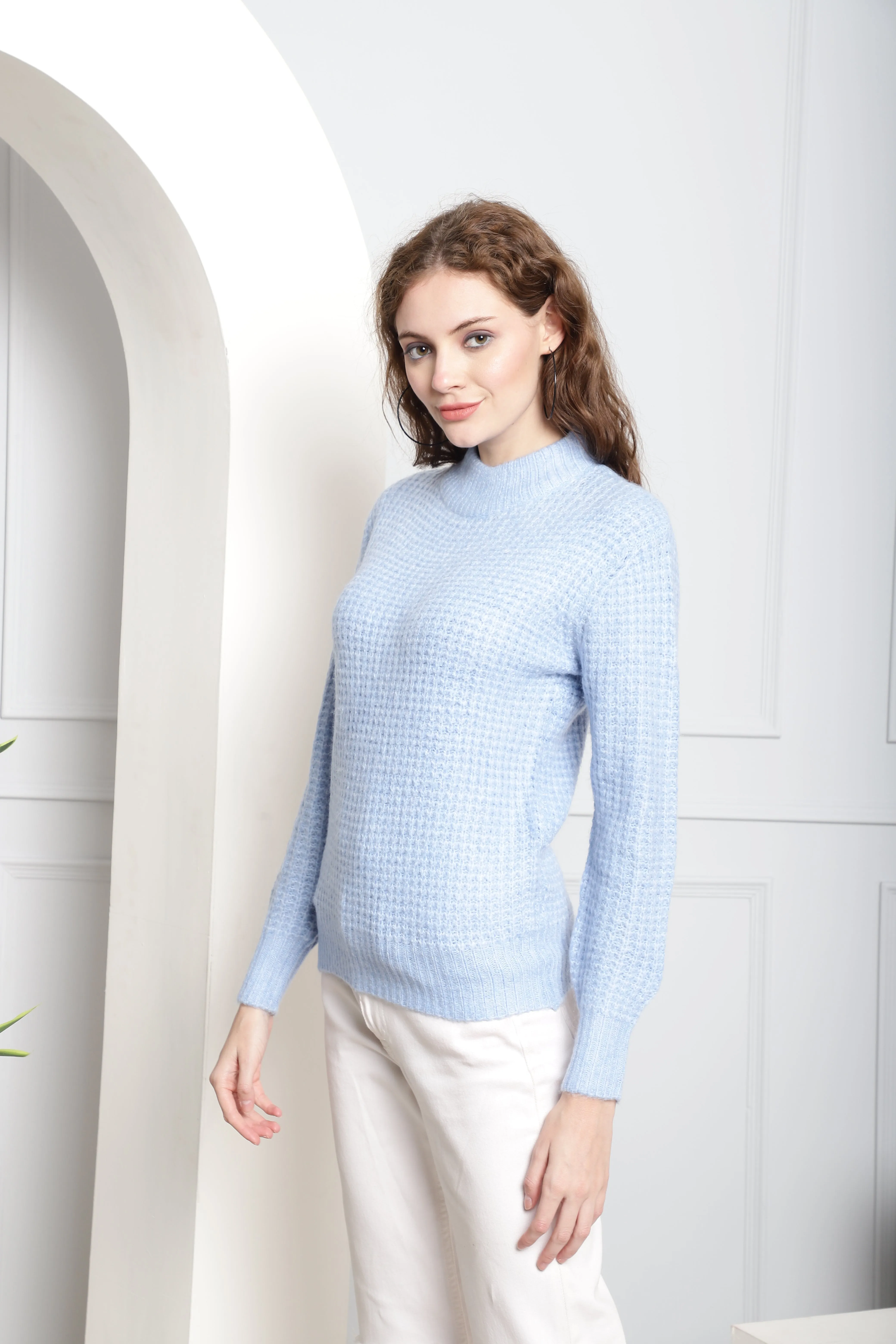 Women Light Blue Turtleneck Sweater